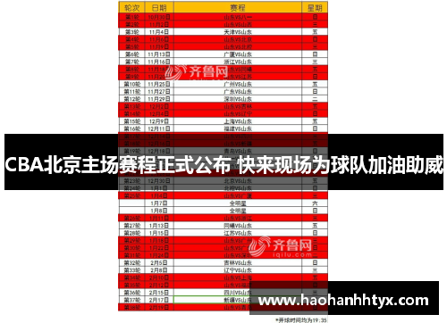 CBA北京主场赛程正式公布 快来现场为球队加油助威